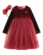 vitzileos kids Βελούδινο φόρεμα με στέκα μπορντό 45-123381-7