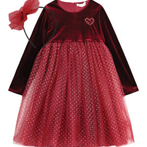 Vitzileos kids βελούδινο φόρεμα με στέκα μπορντό 45-123381-7